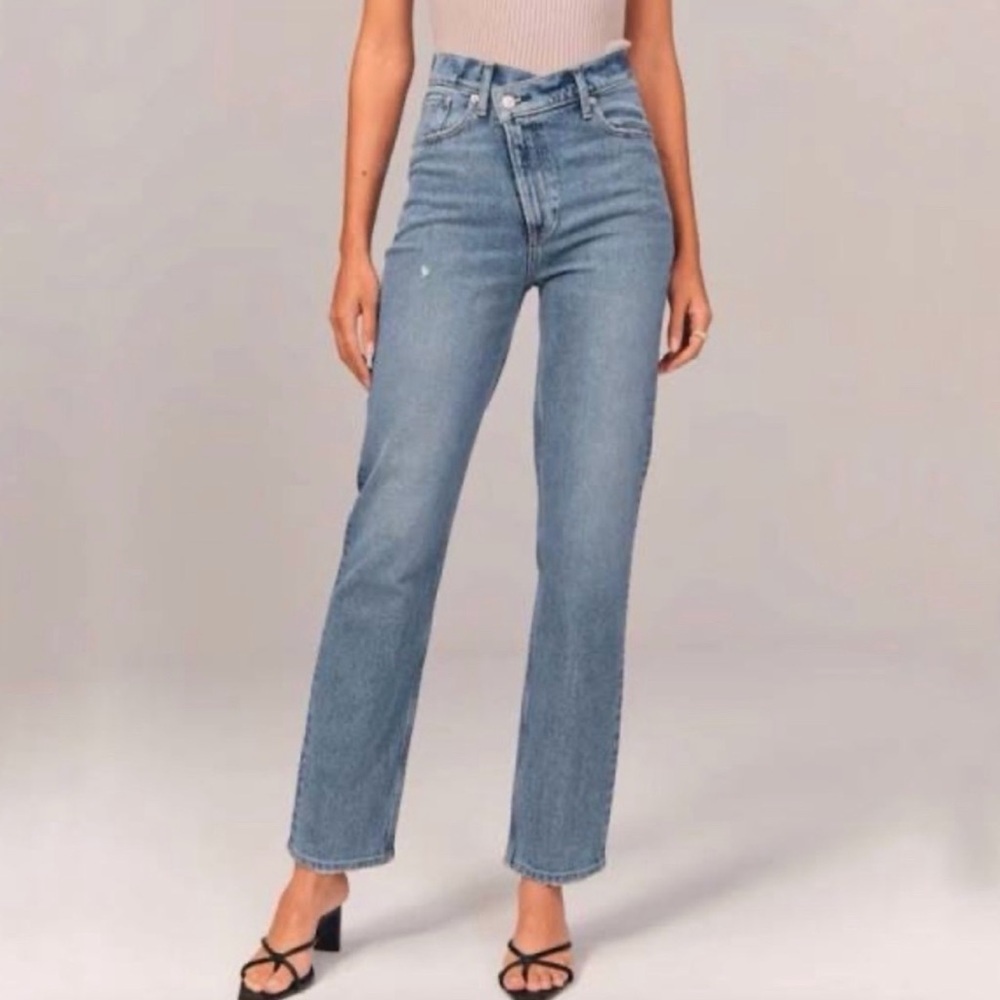 Abercrombie & Fitch Denim Blue Straight Leg Jeans, Cross Waist